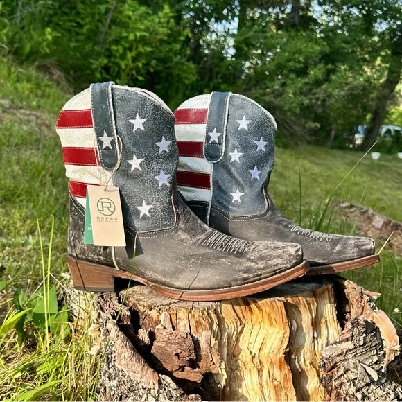Roper® Women’s American Flag Shorty Cowgirl Boots- Size 10 - USA American Beauty - Picture 3 of 13